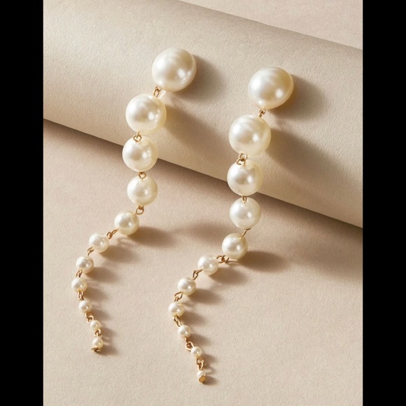 Fancy Long White Pearl Earrings - Picture 4 of 5